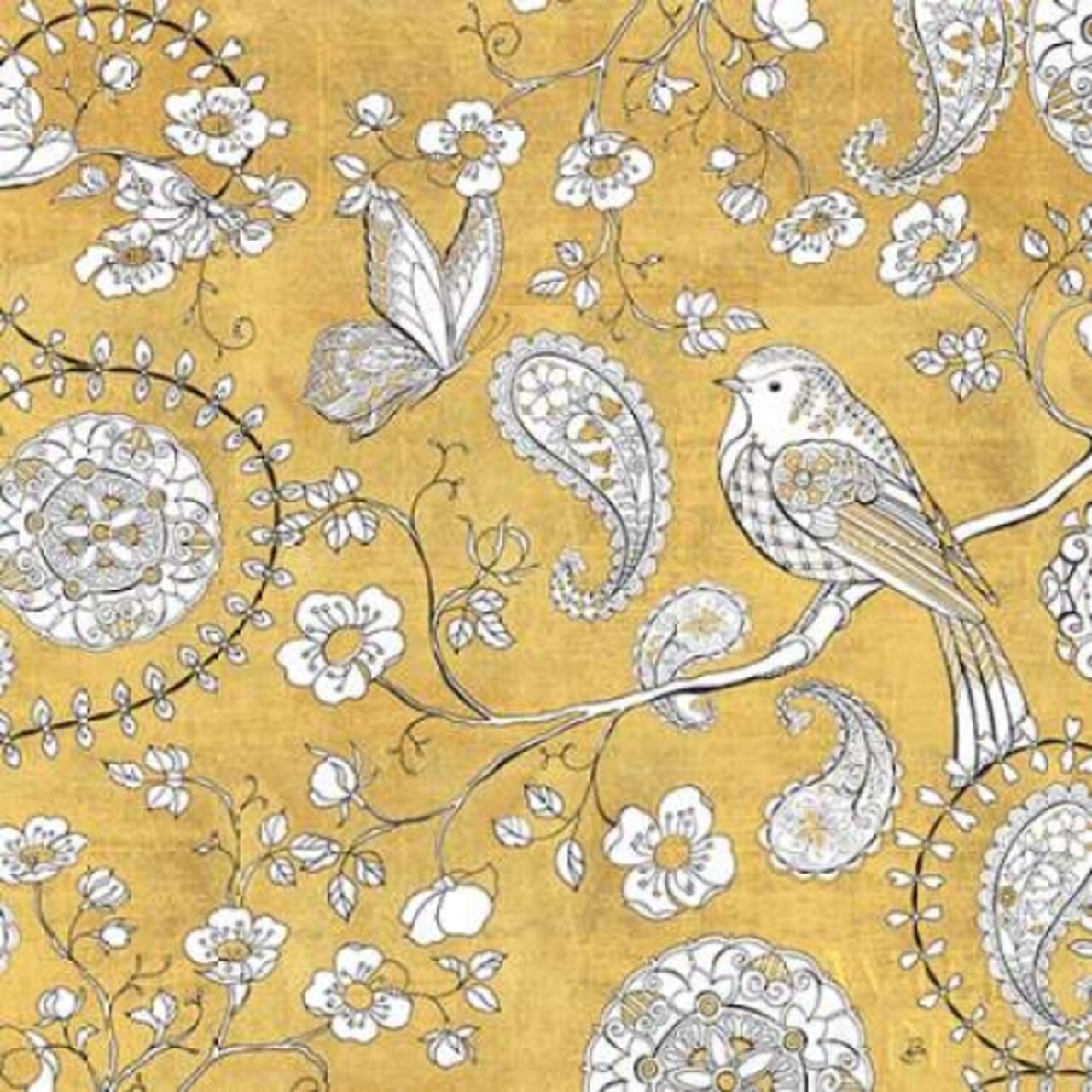 Color my World Bird Paisley I Gold Poster Print by Daphne Brissonnet - Item # VARPDX28923